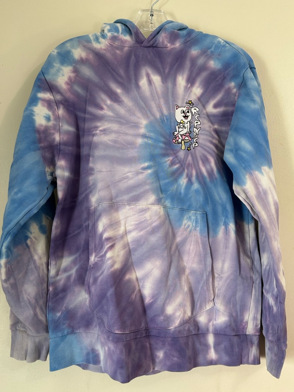 Funky RIPNDIP Tie‑Dye Hoodie Graphic Back | Men’s Small | Unisex Alien Kitty Cat